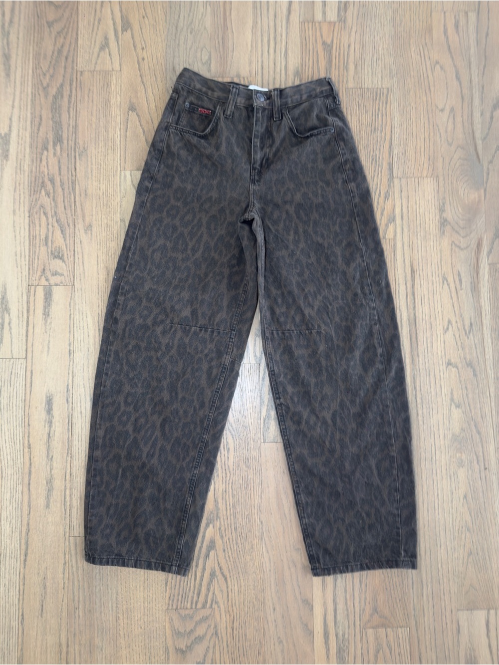 Leopard Print Mid-Rise Jeans - Brown/Black - 27W